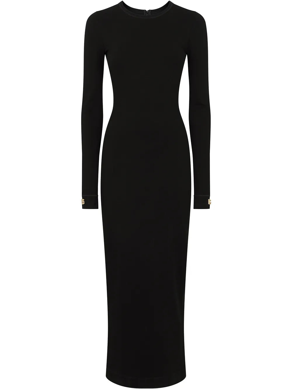 Dolce Gabbana Logo Applique Long Sleeve Midi Dress — Black/ Gold — Size S — Front View