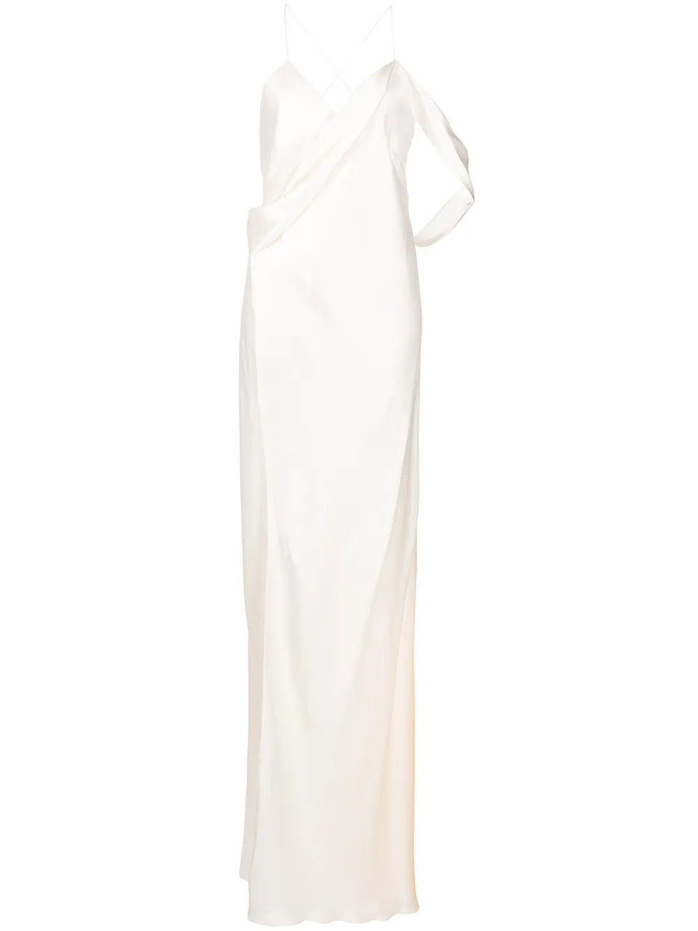 Michelle Mason Silk Wrap Floor Length Gown — Ivory — Size XS — Front View