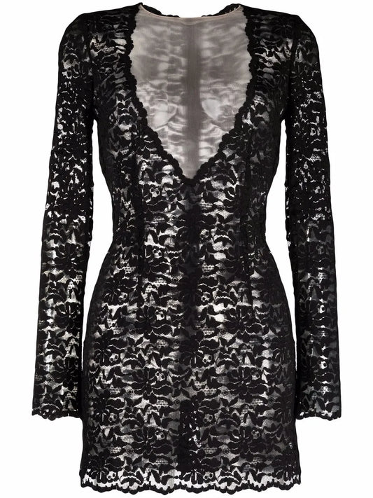 Dolce Gabbana Mini Lace Dress — Black — Size XS — Front View
