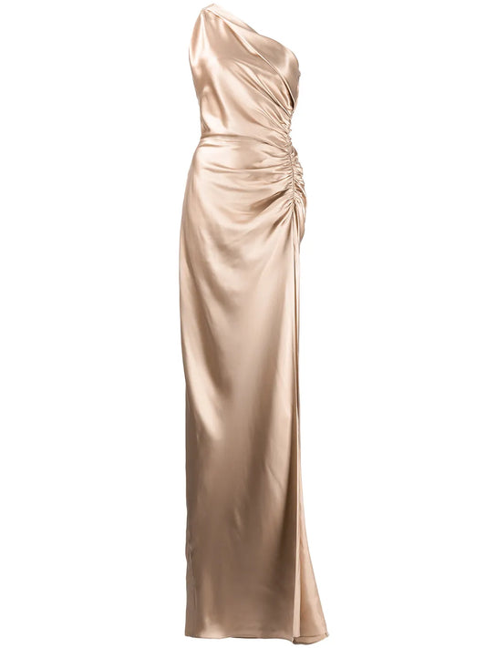 Michelle Mason Asym Silk Gown — Red — Size XXL — Front View