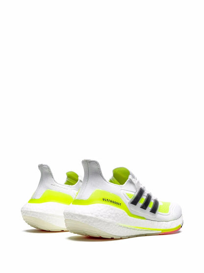 adidas Ultraboost 21 Sneakers — Cloud White/Core Black/Solar Yellow — Size US M 5 - US W 6.5 — Back View