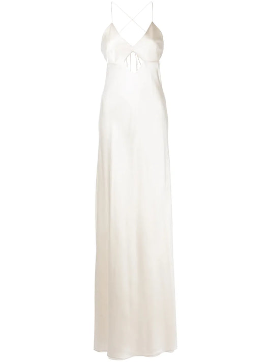 Michelle Mason Cut Out Detail Gown — White/ Ivory — Size M — Front View