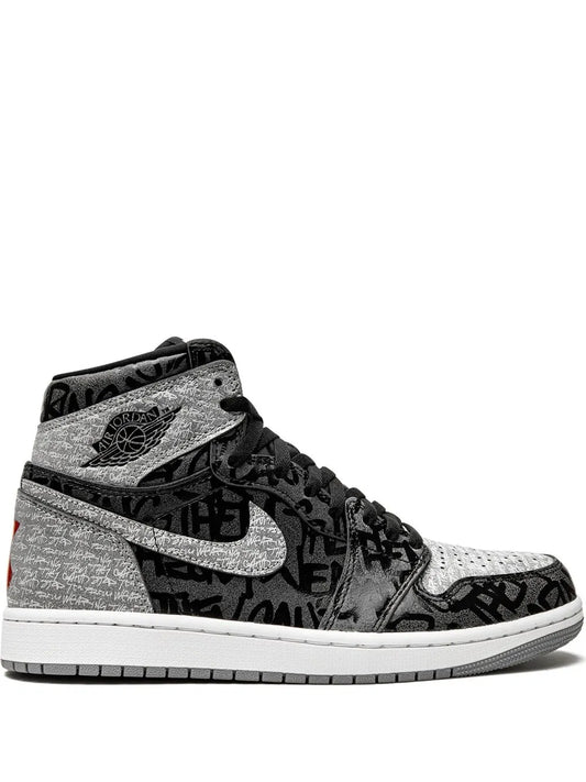 Air Jordan 1 High Rebellionaire Sneakers — Black/Grey/White — Size US M 8.5 - US W 10 — Front View