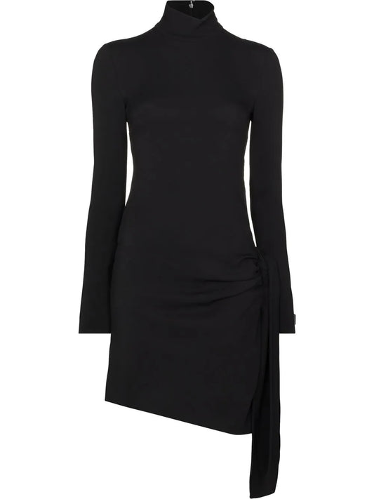Dolce Gabbana Ruched High Neck Mini Dress — Black — Size S — Front View