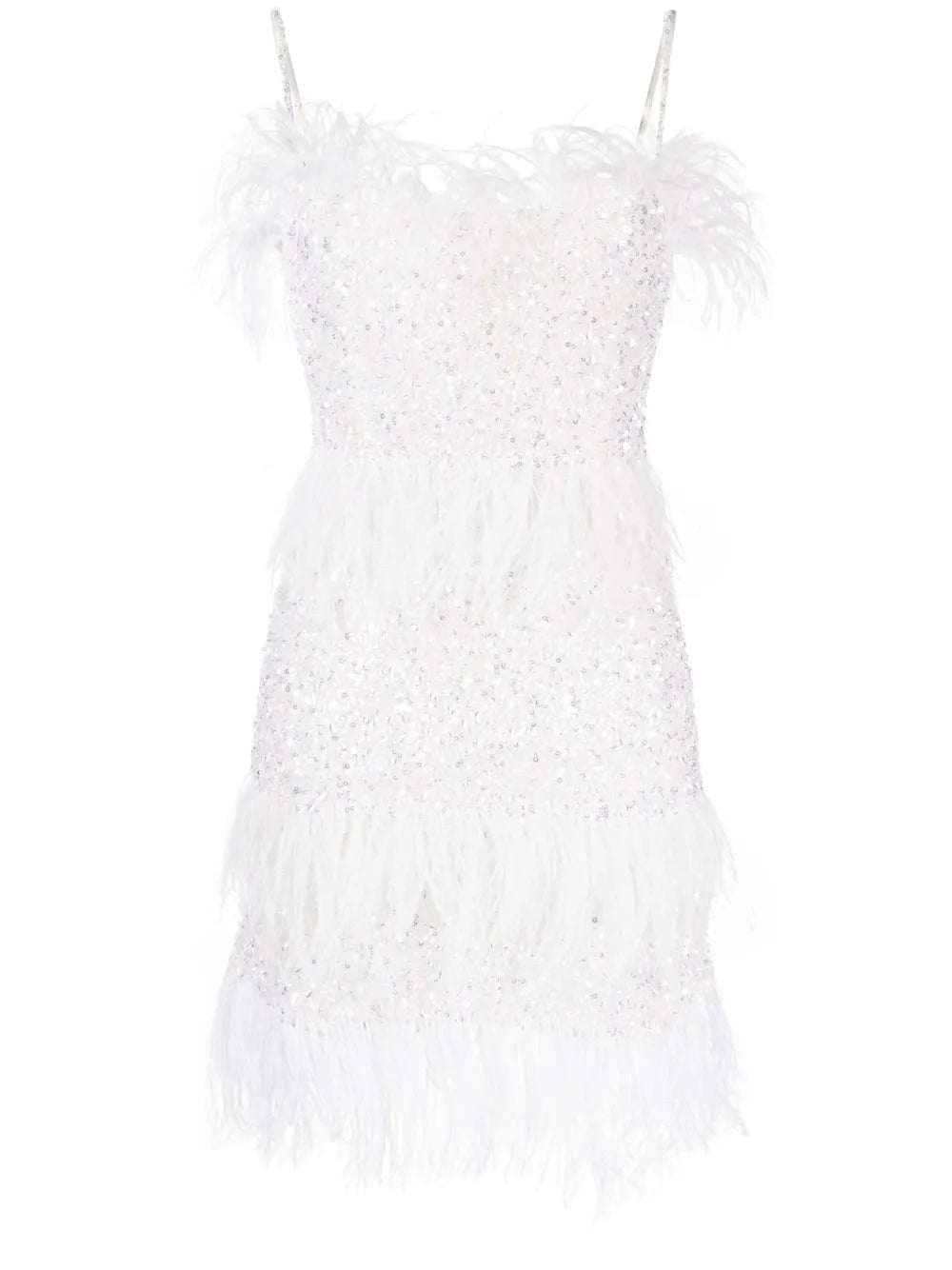 Rachel Gilbert Frenchy Sequin Embellished Feather Minidress — White — Size XS — Front View