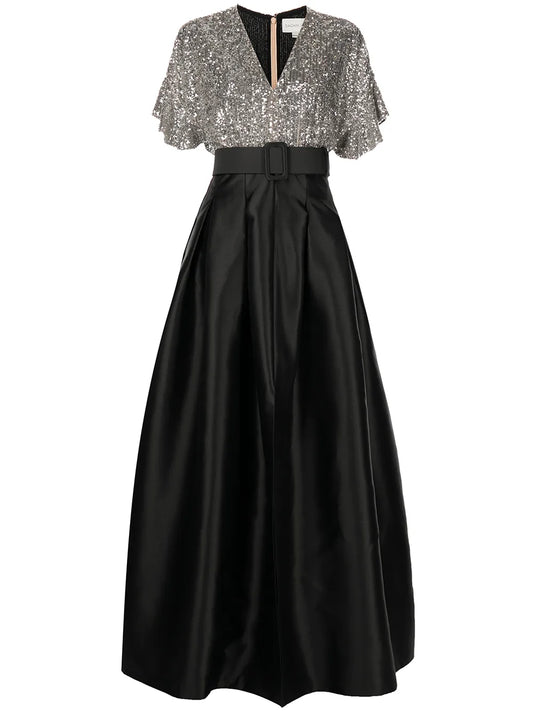 Sachin Babi Simone Sequin Embellished Gown — Black/ Silver — Size XS — Front View