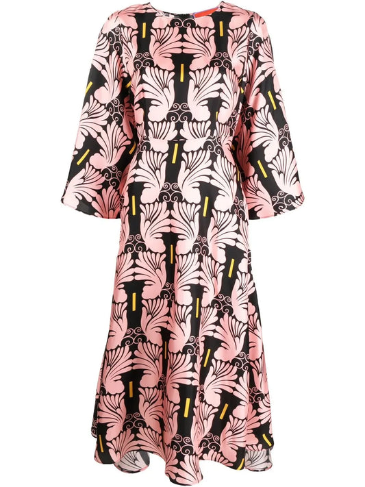 La Doublej Sorella Printed Silk Dress — Pink — Size XS — Front View