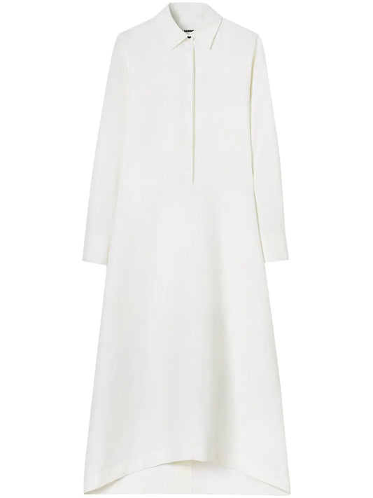 Jil Sander Long Sleeve Cotton Long Dress — White — Size XS — Front View