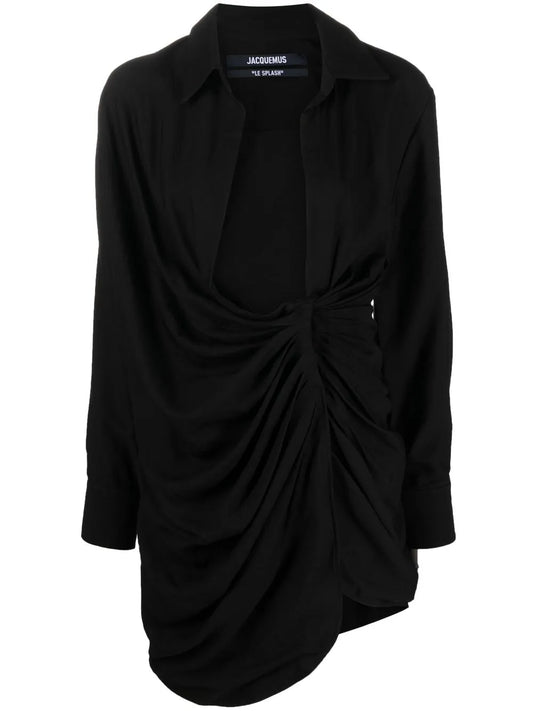 Jacquemus La Robe Bahia Draped Minidress — Black — Size S — Front View