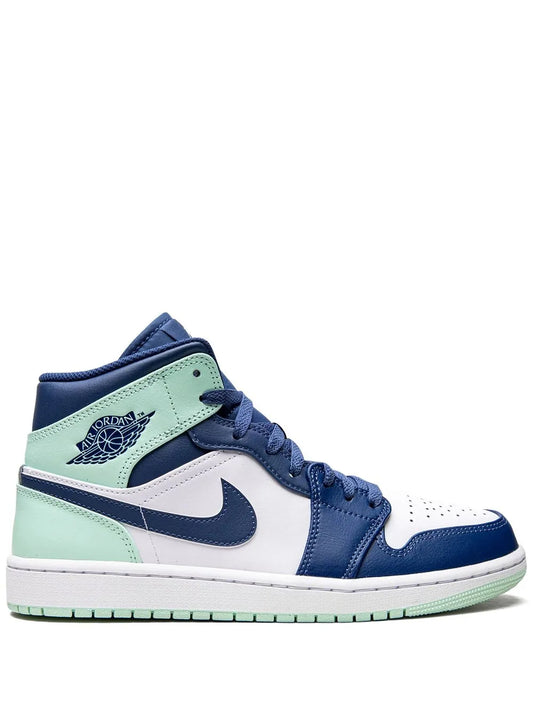 Air Jordan 1 Mid Blue Mint Sneakers — Blue/Green/White — Size US M 11.5 - US W 13 — Front View