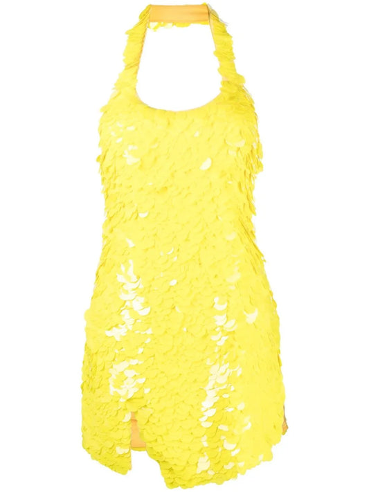 The Attico Scale Effect Cut Out Mini Dress — Yellow — Size XS — Front View