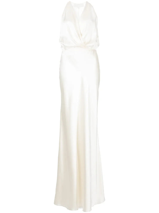 Michelle Mason Draped Halterneck Gown Dress — Same as shown — Size XS — Front View