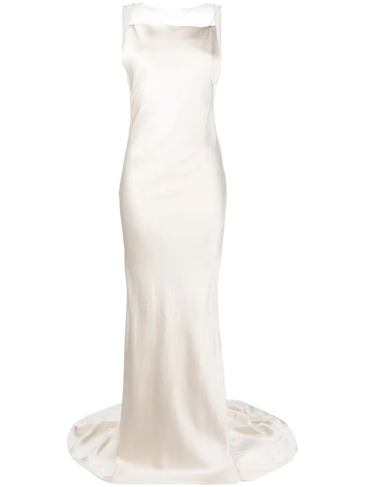 Maison Margiela Satin Fishtail Gown — White — Size XS — Front View