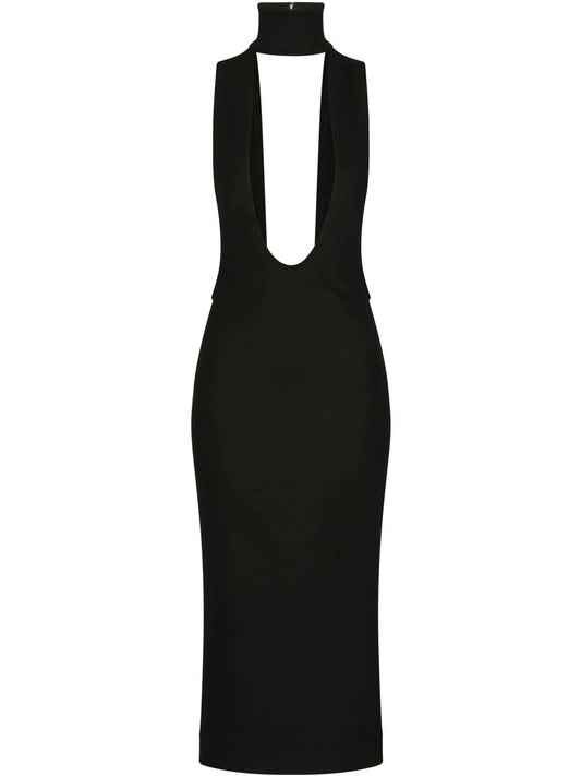 Dolce Gabbana Cut Out Midi Dress — Black — Size XS — Front View