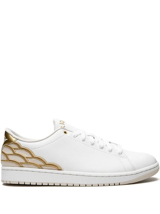 Air Jordan 1 Centre Court White/Metallic Gold/Light Ore Sneakers — Same as shown — Size US M 6.5 - US W 8 — Front View