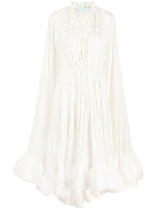 Lanvin Cape Design Midi Dress — White — Size S — Front View