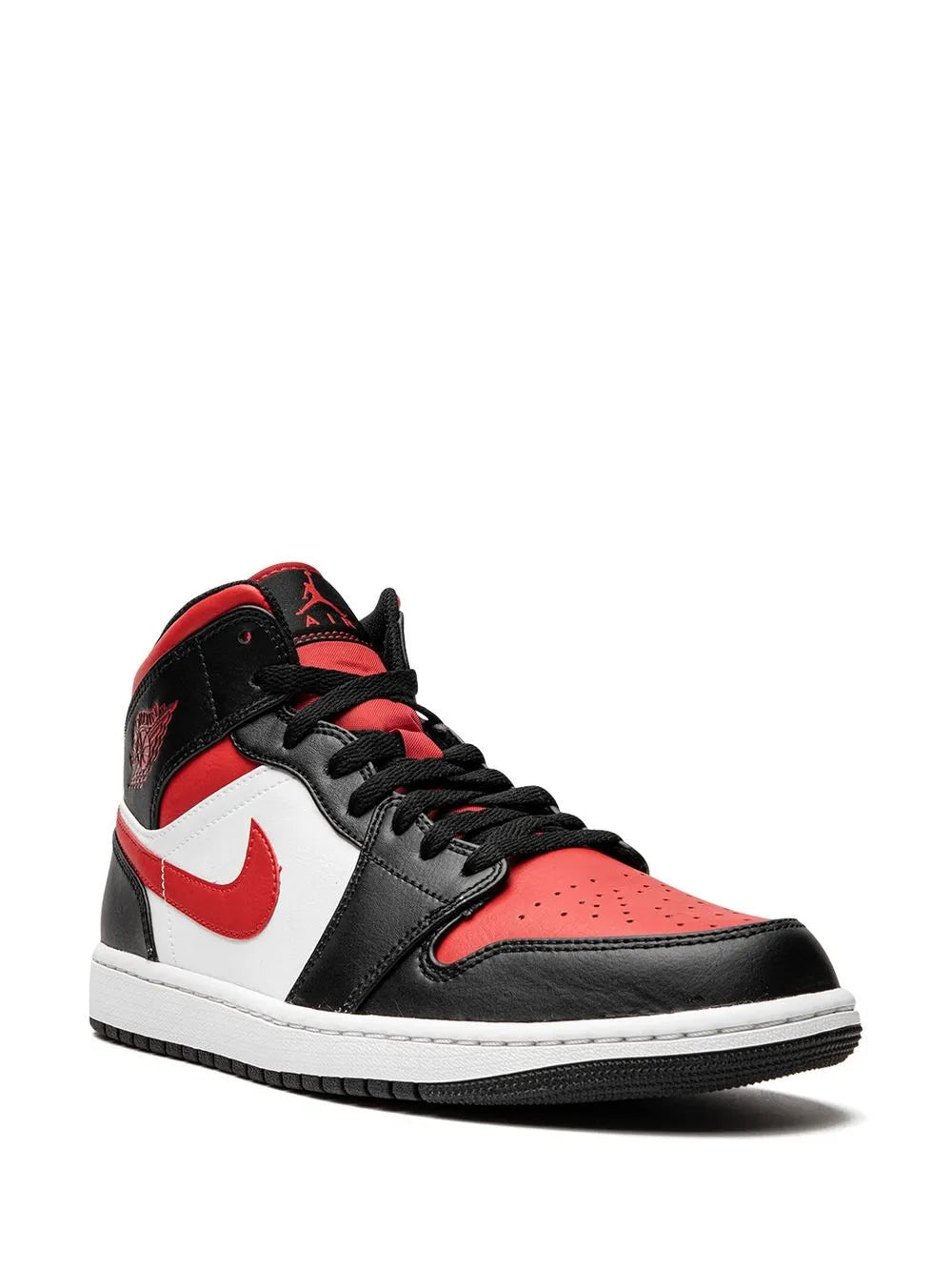 Air Jordan 1 Mid Bred Toe Sneakers — White/Black/Red — Size US M 10.5 - US W 12 — Side View
