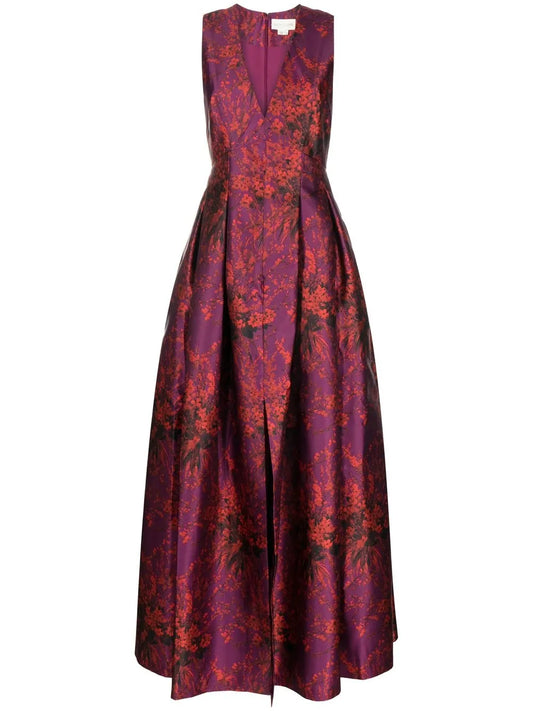 Sachin Babi Brooke Floral Print Evening Dress — Red/ Pink — Size XS — Front View