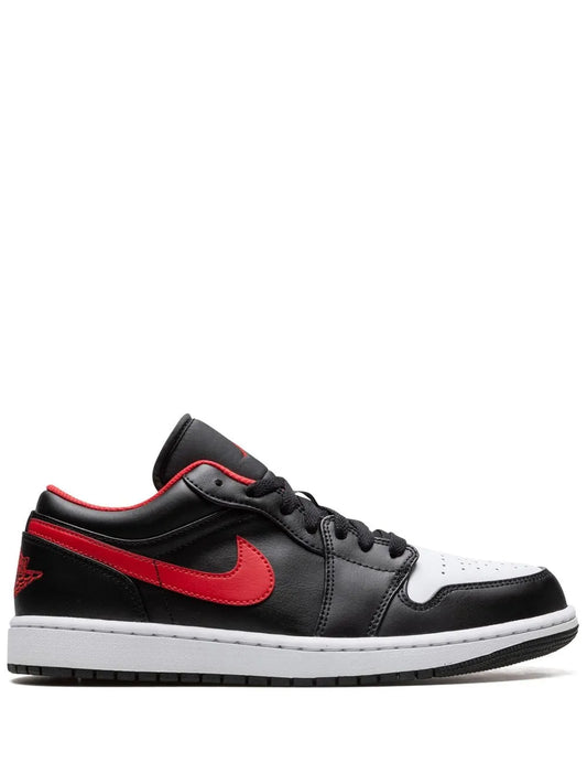 Air Jordan 1 Low White Toe Sneakers — Black/Red/White — Size US M 9.5 - US W 11 — Front View
