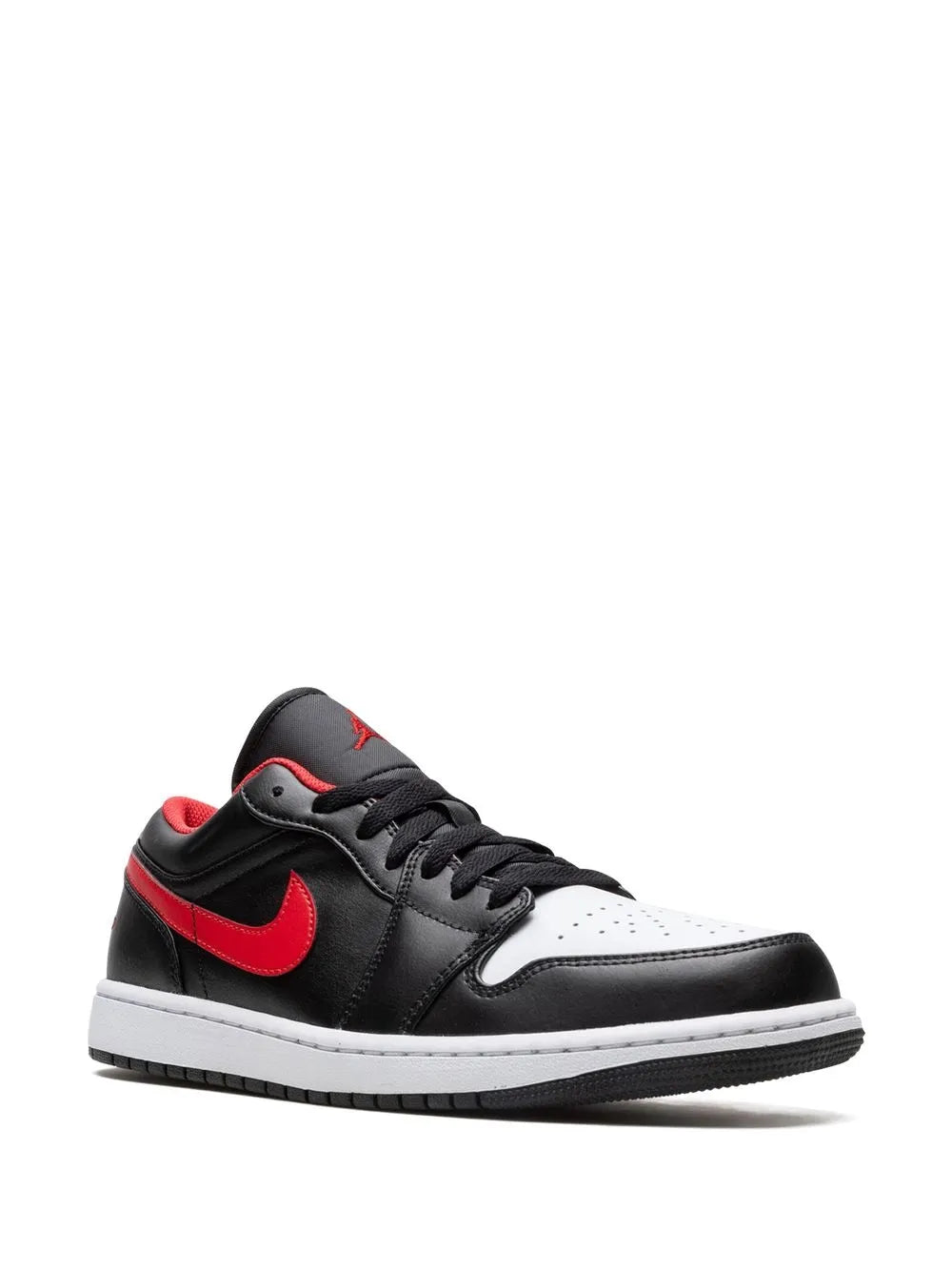 Air Jordan 1 Low White Toe Sneakers — Black/Red/White — Size US M 9.5 - US W 11 — Side View