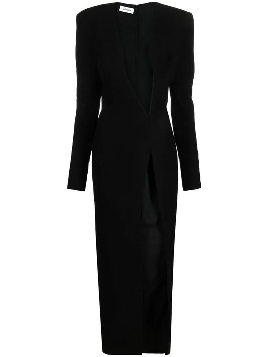 Monot Plunging V Neck Dress — Black — Size S — Front View