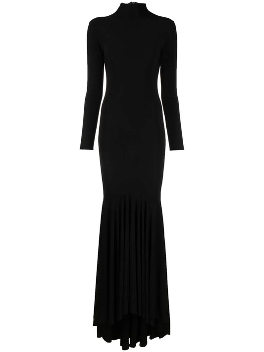 Atu Body Couture Long Sleeve Flared Gown — Black/ Red — Size XS — Front View