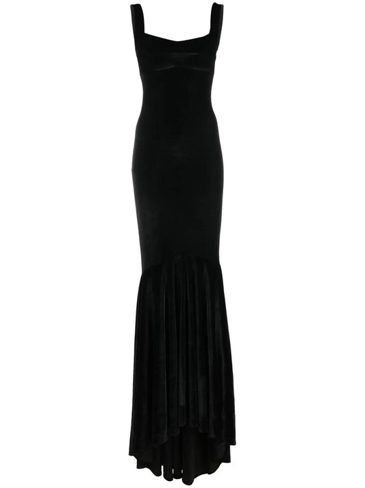 Atu Body Couture Sleeveless Fishtail Velvet Gown — Black — Size XS — Front View