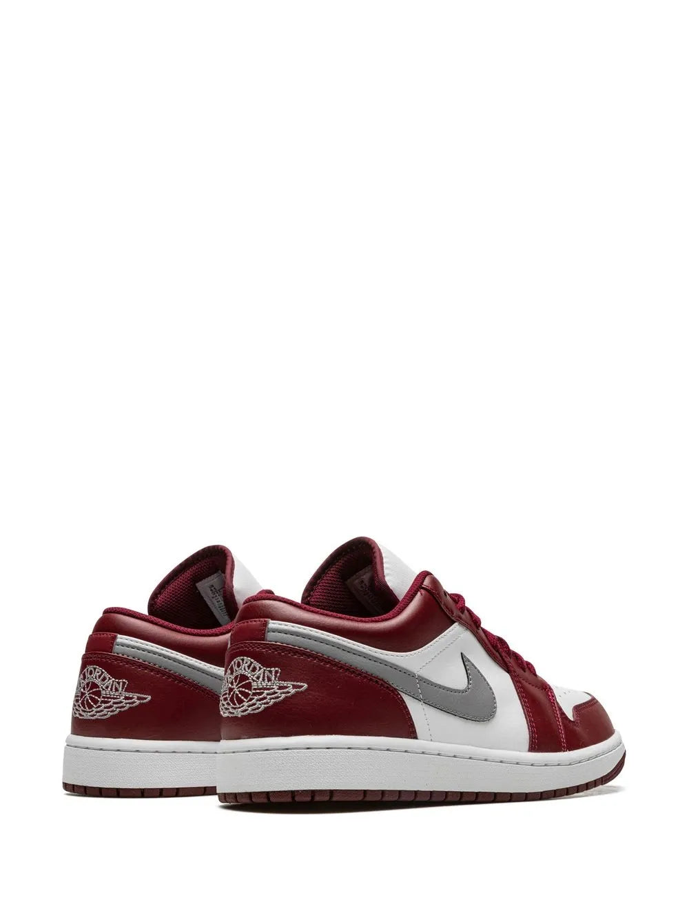Air Jordan 1 Low Bordeaux Sneakers — Bordeaux Red/White/Grey — Size US M 11.5 - US W 13 — Back View