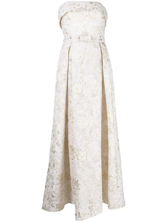 Bambah Veronica Metallic Dress — White/ Red — Size XS — Front View