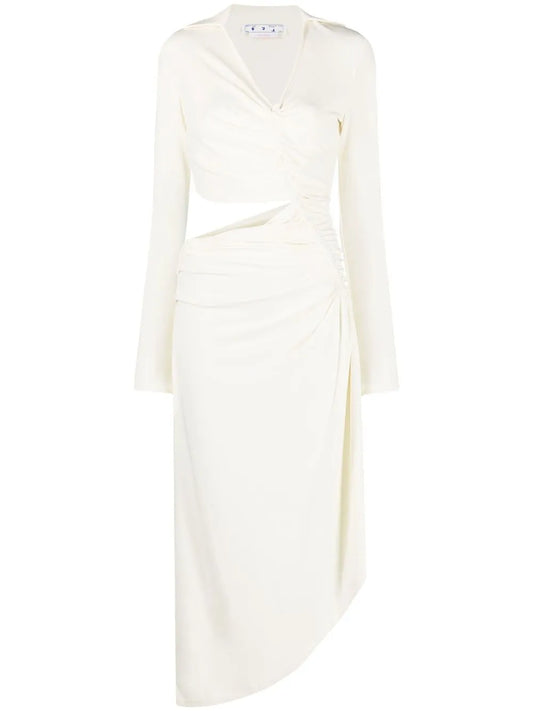 Off White Vi Crepe Draped Midi Dress — White/ Red — Size XS — Front View