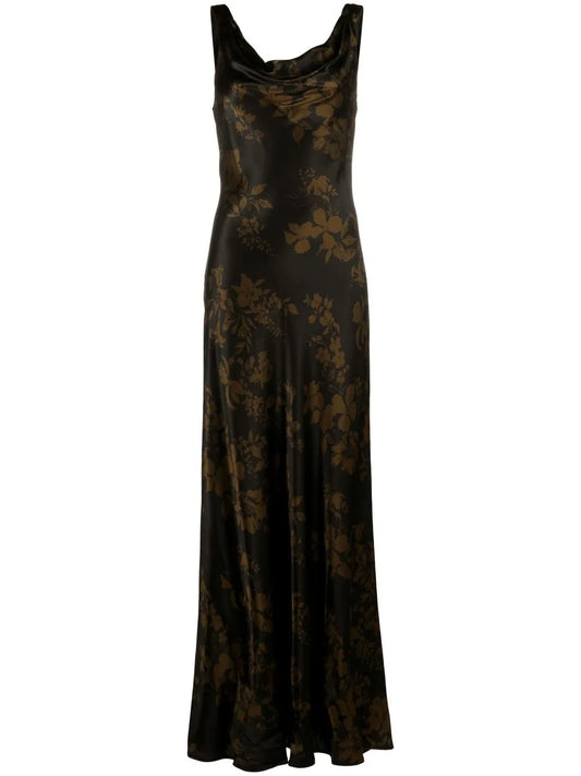Reformation Annabelle Silk Gown — Black/ Red — Size XS — Front View
