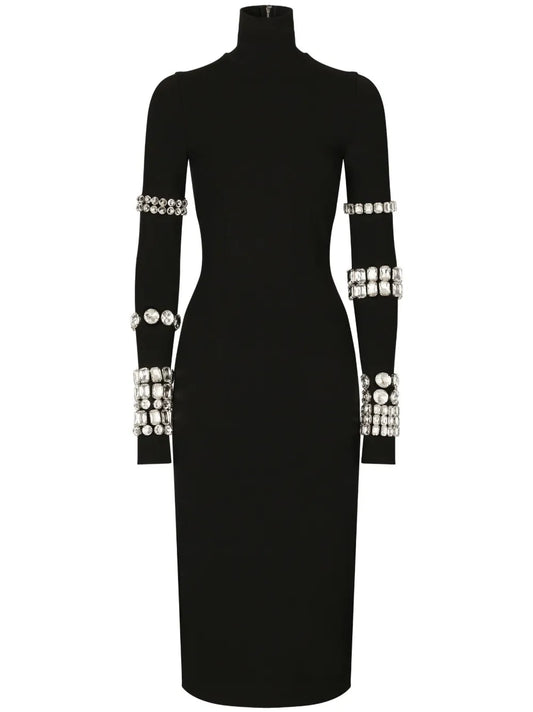 Dolce Gabbana Kim Dolcegabbana Milano Rib Embellished Midi Dress — Black — Size XL — Front View