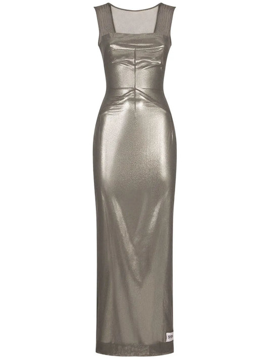 Dolce Gabbana Kim Dolcegabbana Metallic Finish Ankle Length Dress — Grey — Size S — Front View