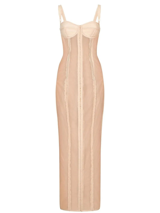 Dolce Gabbana Kim Dolcegabbana Bustier Midi Dress — Beige/ Red — Size S — Front View