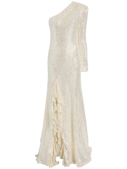 Cinq A Sept Angeline Gown Sequin Long Dress — White/ Tan — Size XS — Front View
