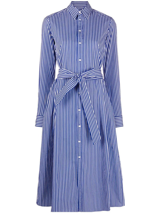 Polo Ralph Lauren Striped Belted Shirt Dress — White/ Blue — Size S — Front View