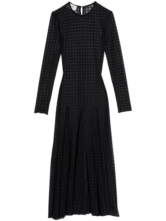 Ami Paris Checked Semi Sheer Midi Dress — Black/ Red — Size L — Front View