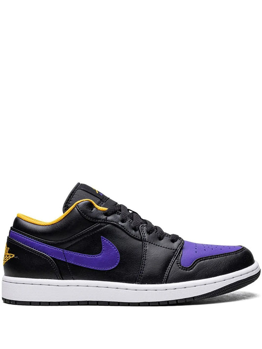 Air Jordan 1 Low Dark Concord Sneakers — Black/Dark Purple/Yellow — Size US M 9.5 - US W 11 — Front View