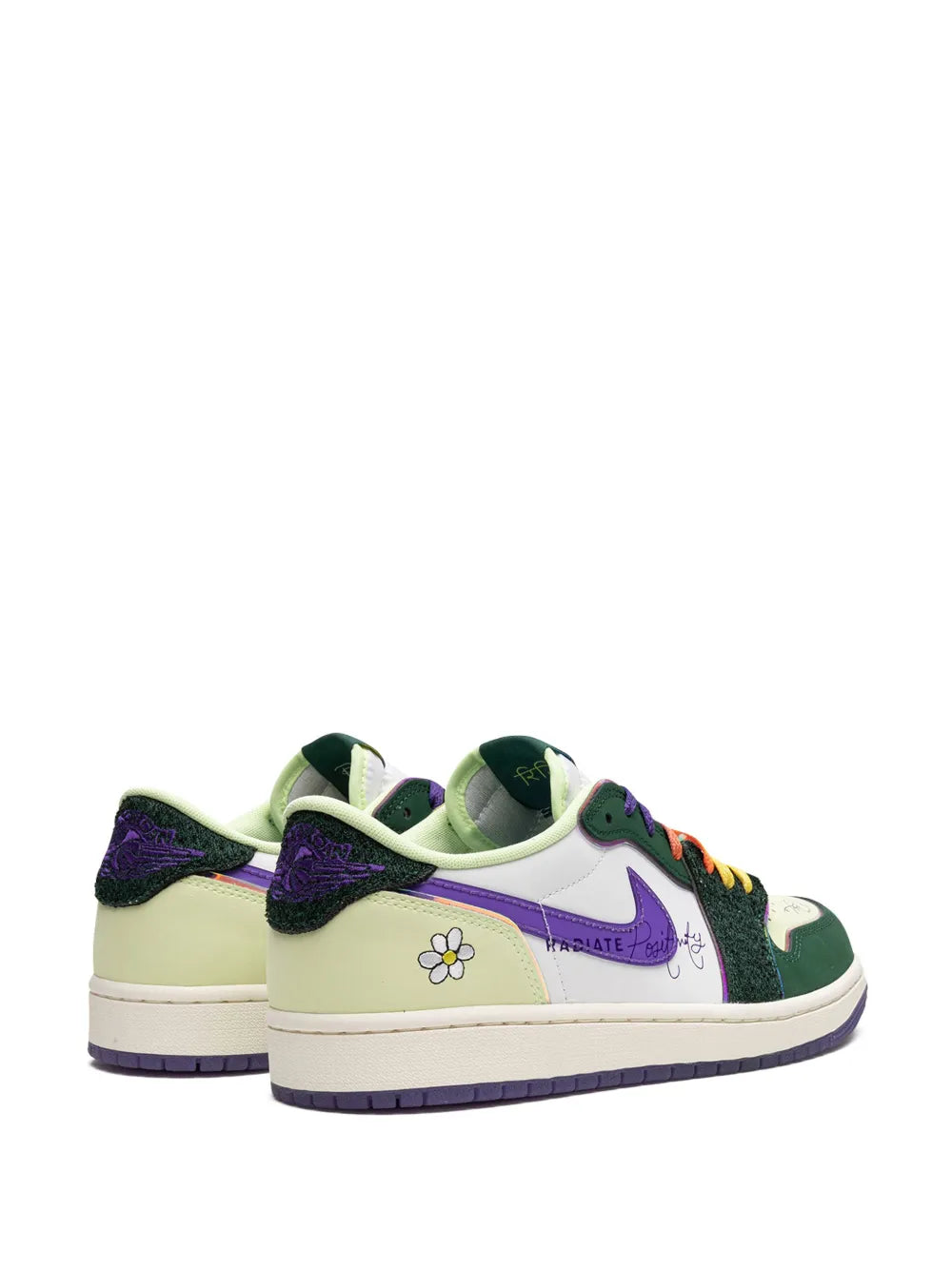 Air Jordan 1 Low Og Doernbecher 2023 Sneakers — Green/Purple/White — Size US M 10.5 - US W 12 — Back View