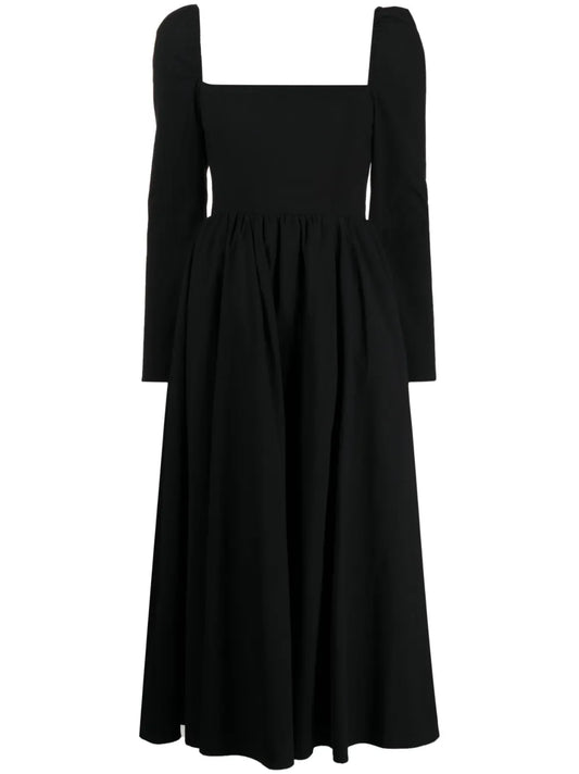 Reformation Elly Square Neck Midi Dress — Black — Size XS — Front View