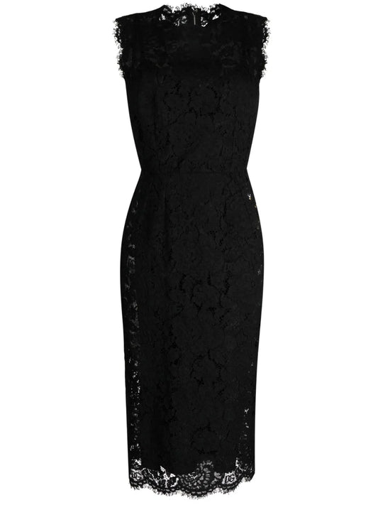 Dolce Gabbana Lace Overlay Fitted Sleeveless Dress — Black — Size XS — Front View