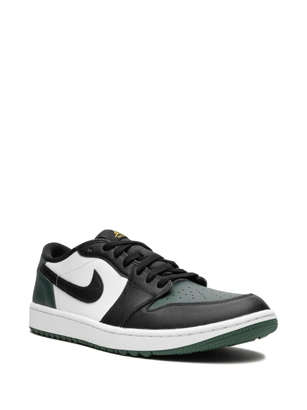Air Jordan 1 Low G White/Black/Noble Green/Pollen Sneakers — Black/Dark Green/White — Size US M 9.5 - US W 11 — Side View