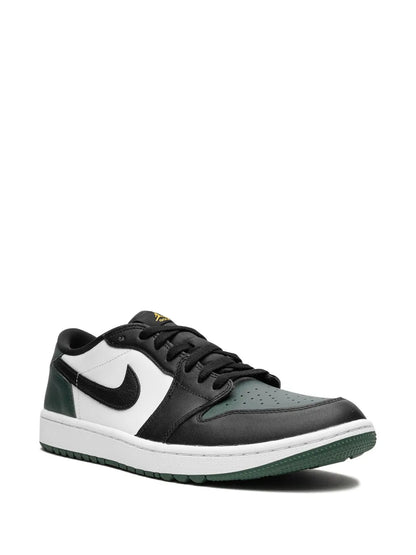 Air Jordan 1 Low G White/Black/Noble Green/Pollen Sneakers — Black/Dark Green/White — Size US M 9.5 - US W 11 — Side View