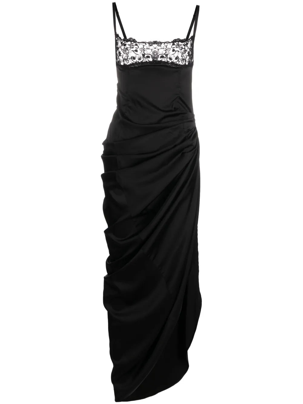 Jacquemus La Saudade Floral Embroidered Asymmetric Dress — Black/ Red — Size XS — Front View