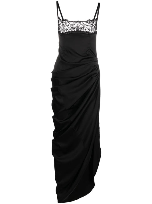 Jacquemus La Saudade Floral Embroidered Asymmetric Dress — Black/ Red — Size XS — Front View