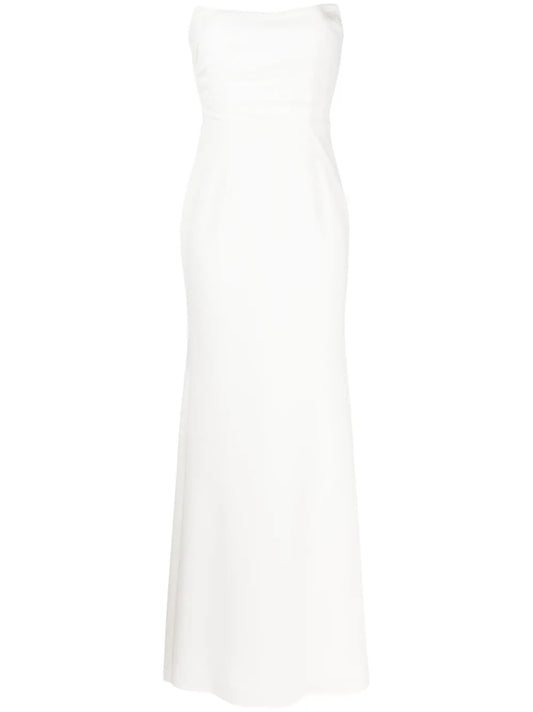 Rachel Gilbert Arlo Strapless Flared Gown — White/ Red/ Ivory — Size XS — Front View