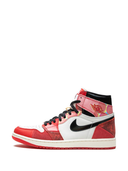 Air Jordan 1 High Og Spider-Man Across The Spider-Verse Sneakers — White/Black/Red — Size US M 6.5 - US W 8 — Detail View