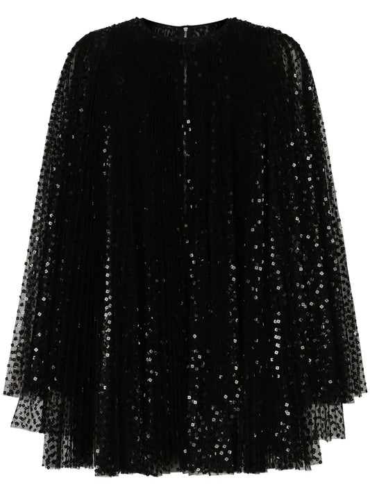 Dolce Gabbana Sequin Embellished Flared Minidress — Black/ Red — Size XS — Front View