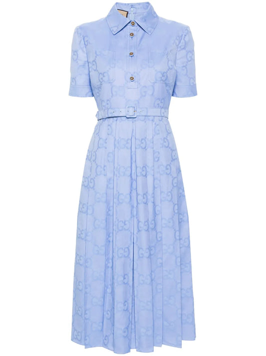 Gucci Gg Jacquard Midi Dress — Blue — Size XS — Front View