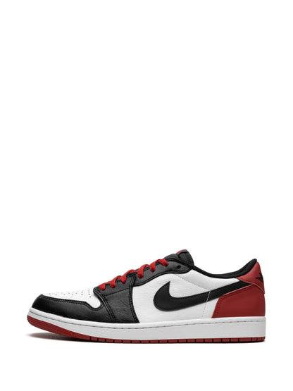 Air Jordan 1 Low Og Black Toe Sneakers — White/Black/Dark Red — Size US M 10.5 - US W 12 — Top View